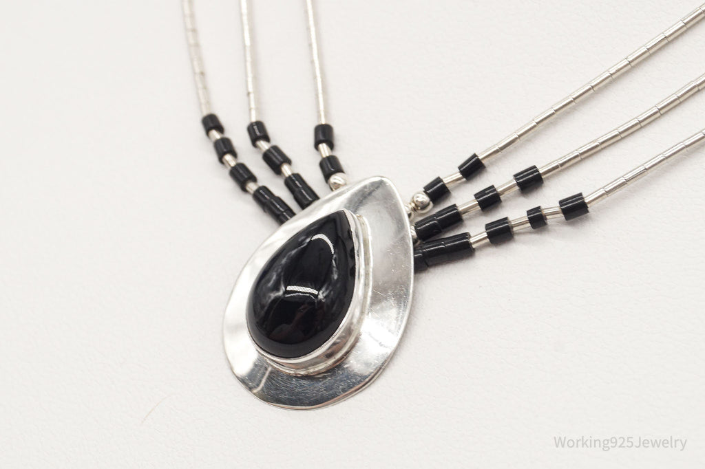 Vintage Native American Black Onyx Beaded Sterling Silver Necklace | Jewelry > Necklaces > Pendants | Wiccan Center