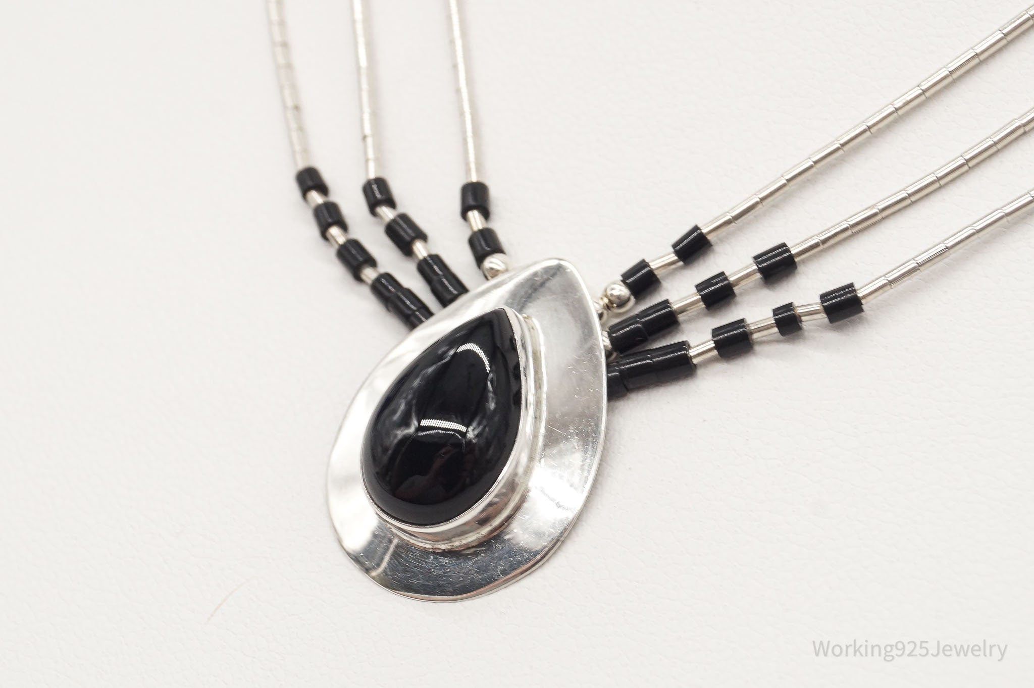 Vintage Native American Black Onyx Beaded Sterling Silver Necklace | Jewelry > Necklaces > Pendants | Wiccan Center
