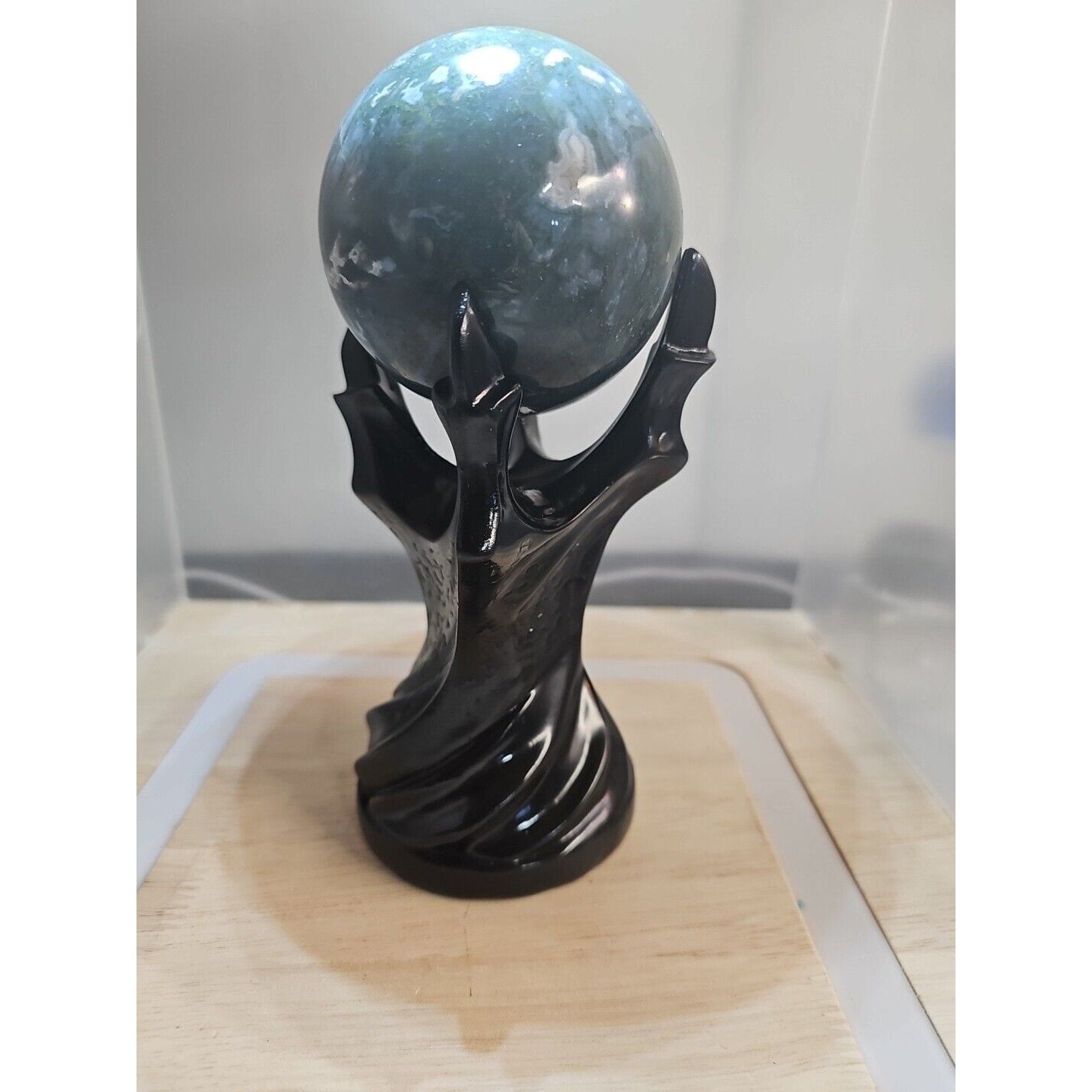 Water Grass Agate Sphere with Stand — 871g, Natural Polished Crystal Ball | CrystalCloud Company