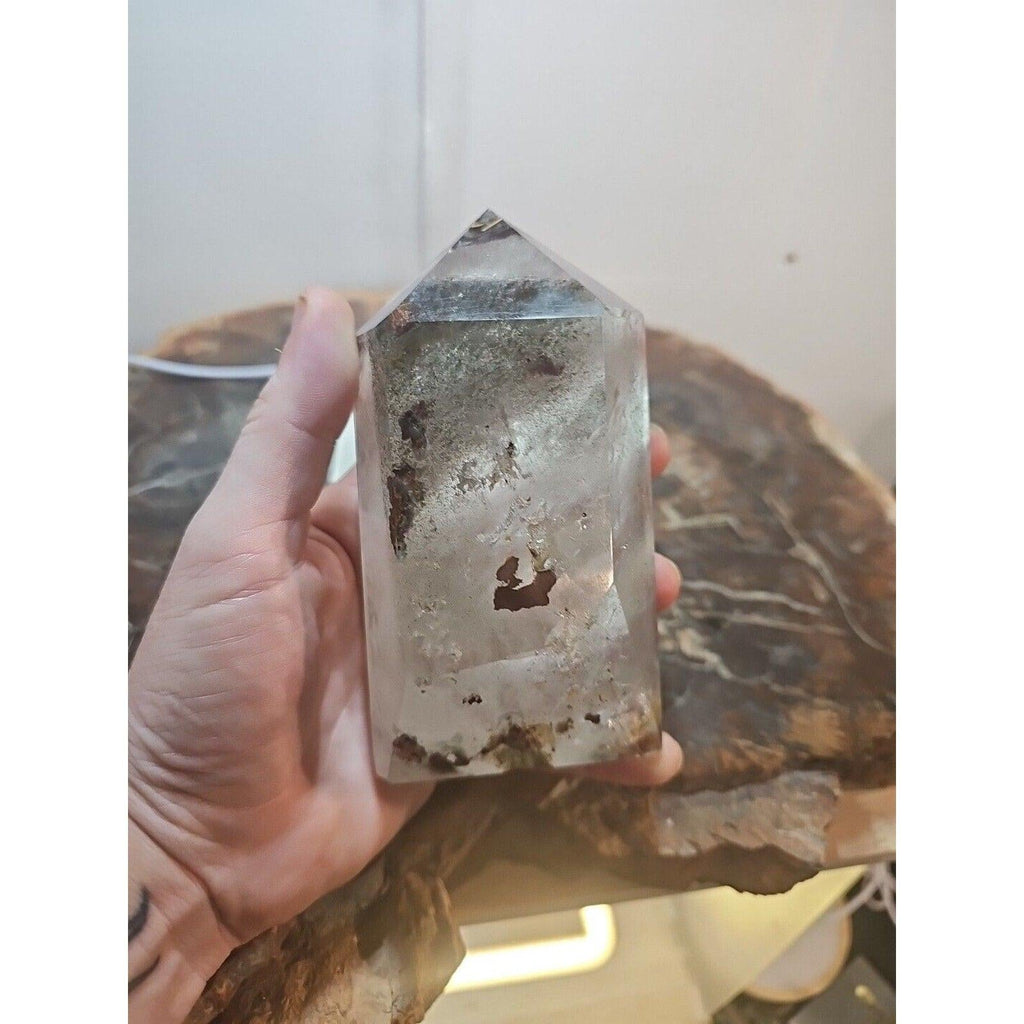 Madagascar Green Ghost Phantom Quartz Obelisk - 1.73LB Vitreous Healing Point | CrystalCloud Company | Crystal Points & Towers | Wiccan Center