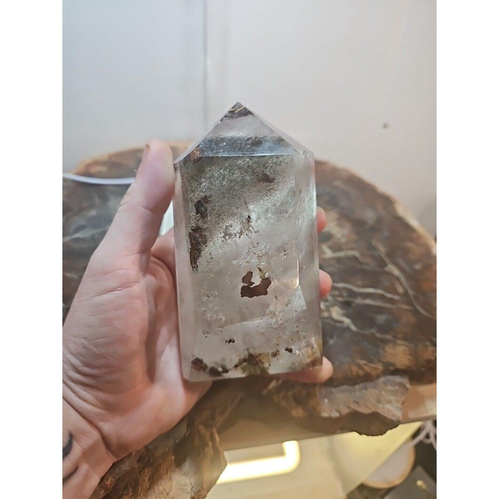Madagascar Green Ghost Phantom Quartz Obelisk - 1.73LB Vitreous Healing Point | CrystalCloud Company | Crystal Points & Towers | Wiccan Center