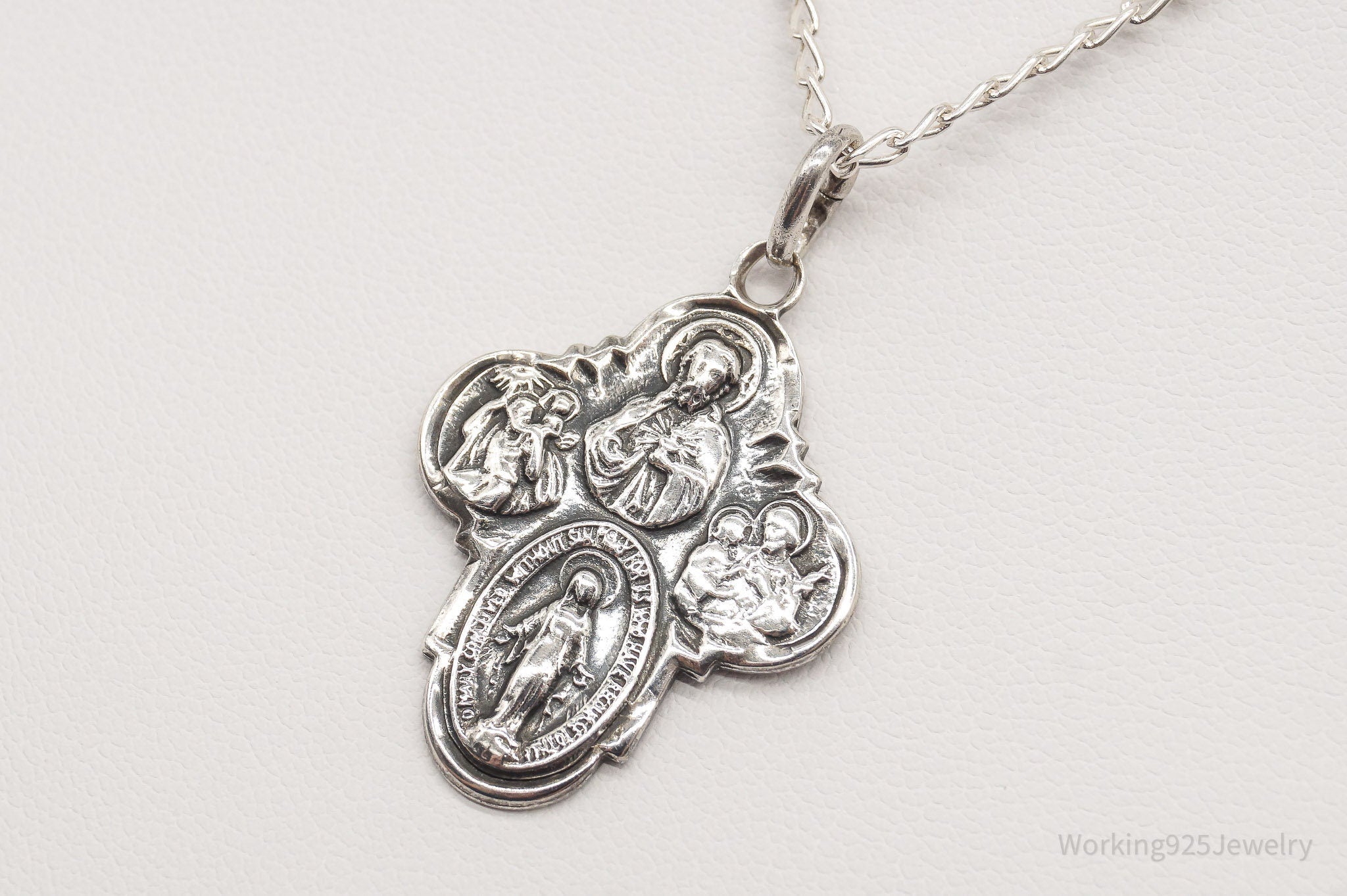 Antique Mary Pray For Us Sterling Silver Necklace | Jewelry > Necklaces > Pendants | Wiccan Center