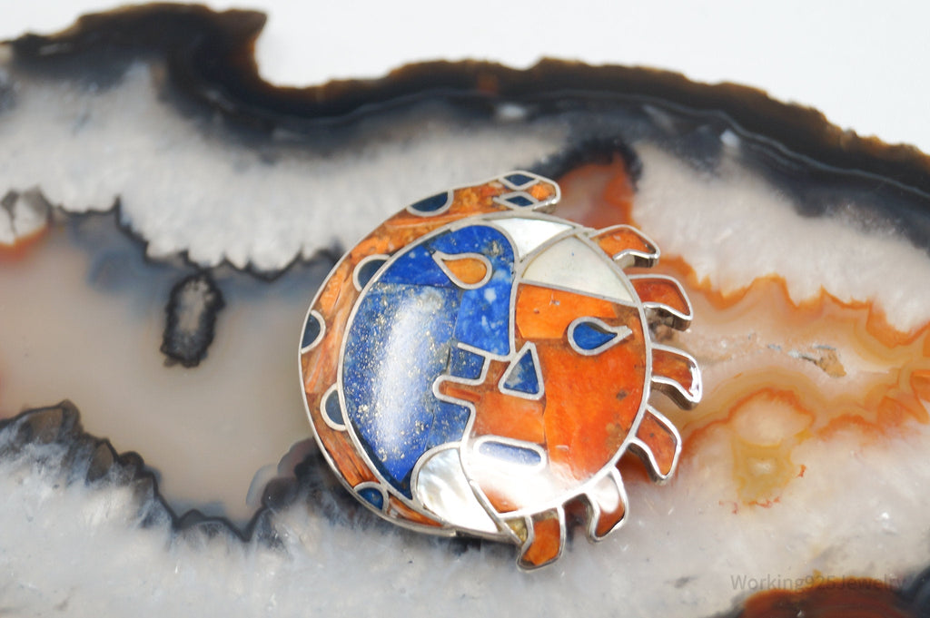 Vtg Large Handmade Mexico Sun Moon 950 Silver Southwestern Brooch Pendant | Jewelry > Necklaces > Pendants | Wiccan Center