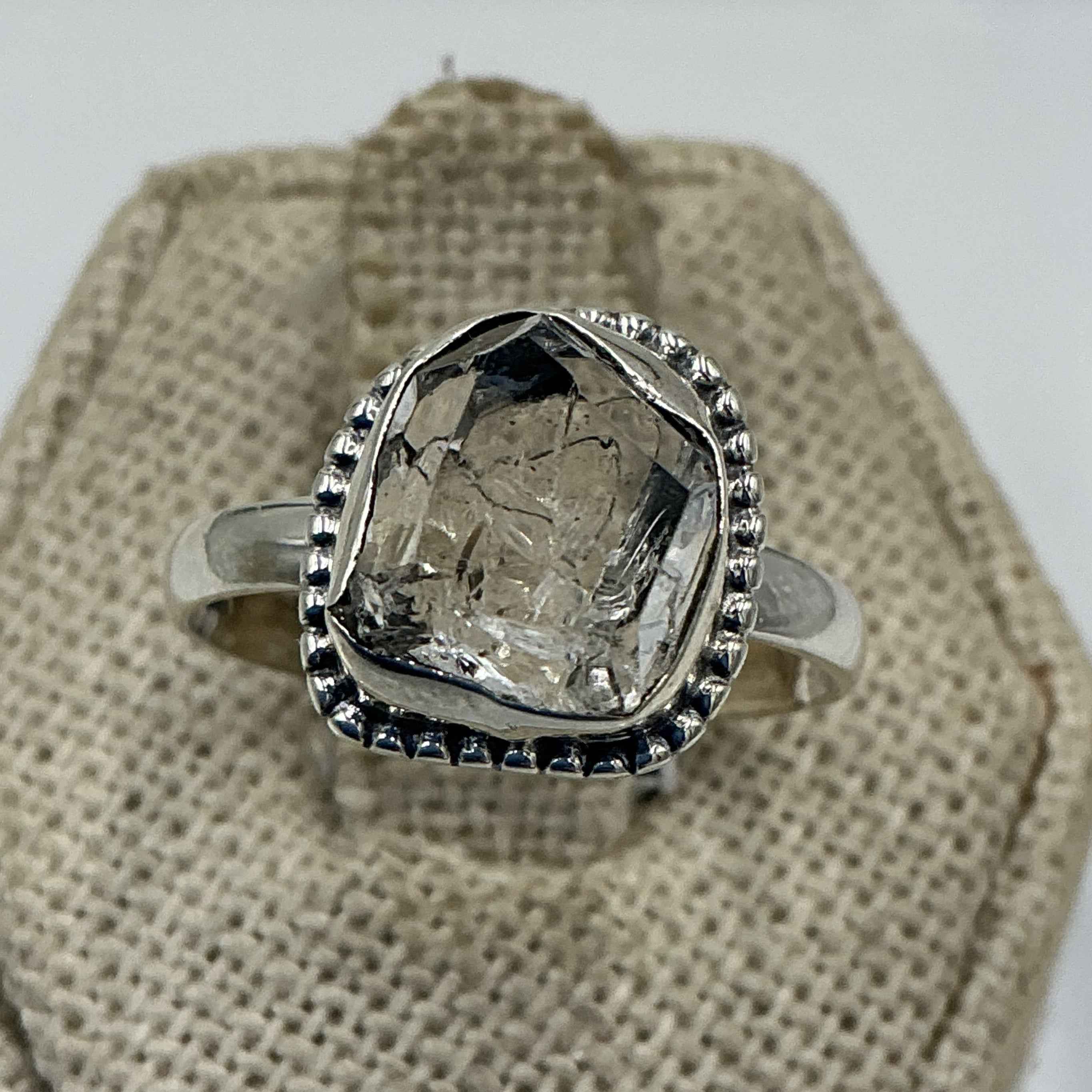 Sterling Silver Bezeled Herkimer Diamond Ring - Size 8 - Clarity, Intuition & Alignment | Rings | Wiccan Center