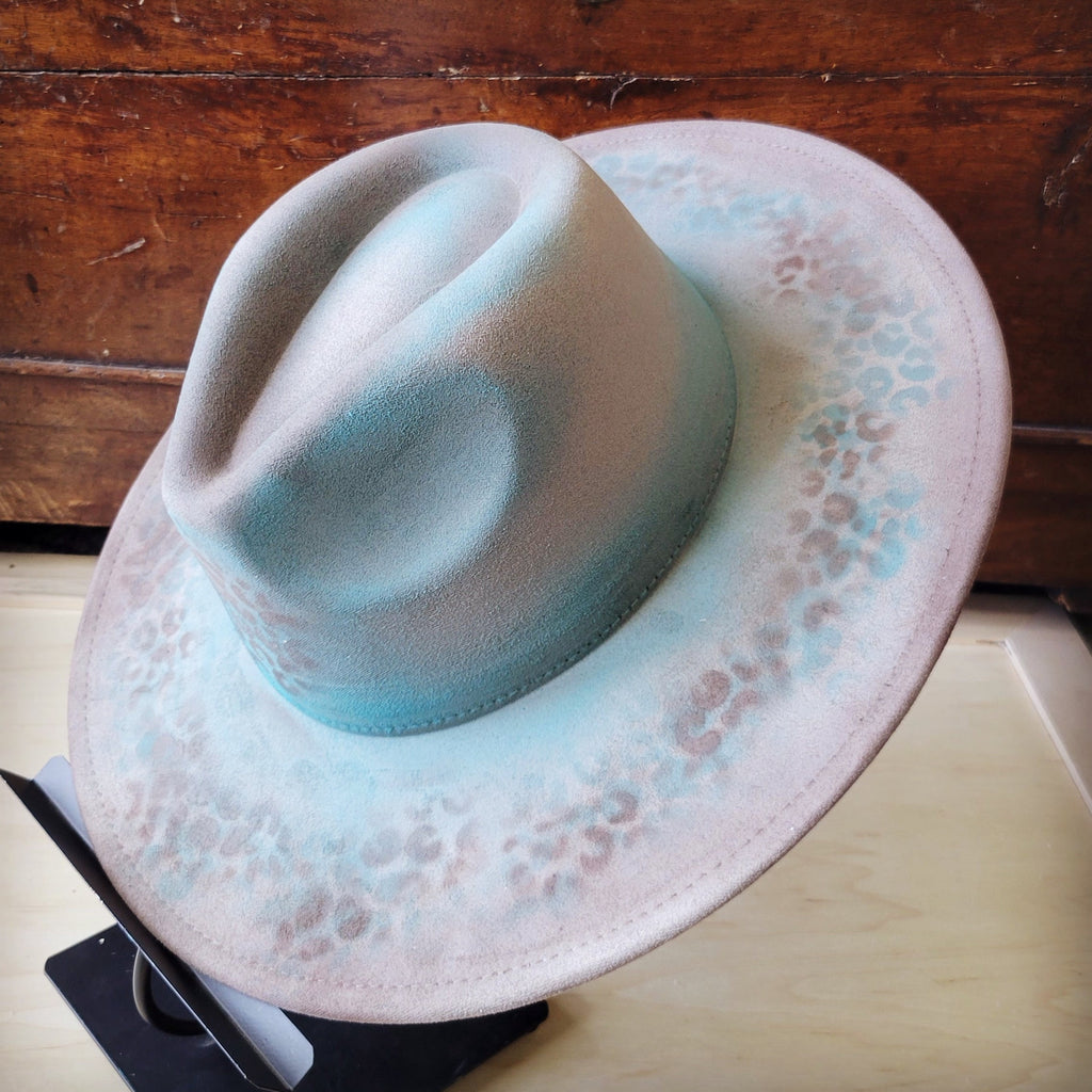 Hand-Painted Leopard Boho Western Cowgirl Hat Only Turq Brown 986x