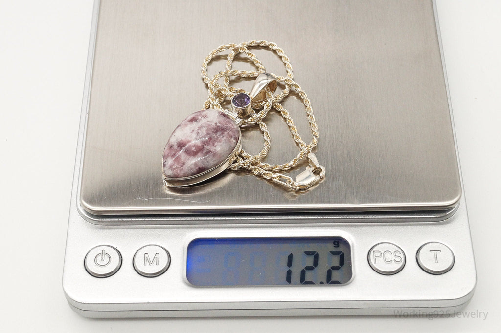 Vintage Designer TGGC Lepidolite Amethyst Sterling Silver Necklace | Jewelry > Necklaces > Pendants | Wiccan Center