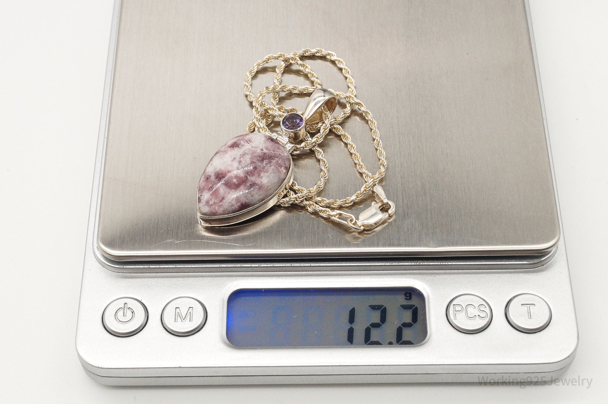 Vintage Designer TGGC Lepidolite Amethyst Sterling Silver Necklace | Jewelry > Necklaces > Pendants | Wiccan Center