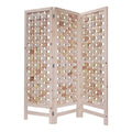3 Panel Pink Room Divider with Cut Square Wood Design