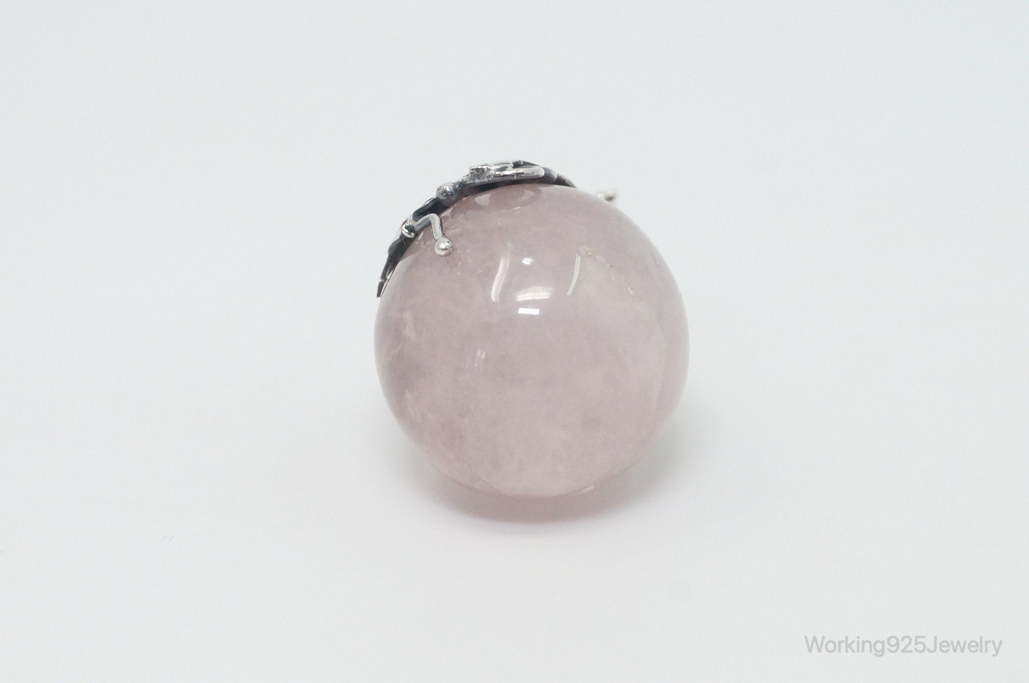 Vintage Rose Quartz Abalone Shell Bali Cat Sterling Silver Necklace Pendant | Jewelry > Necklaces > Pendants | Wiccan Center