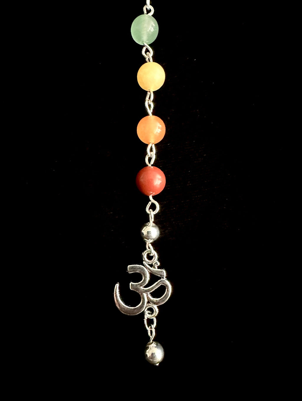 7 Chakra Crystal Gemstone Bag Charm Keychain with Silver Om