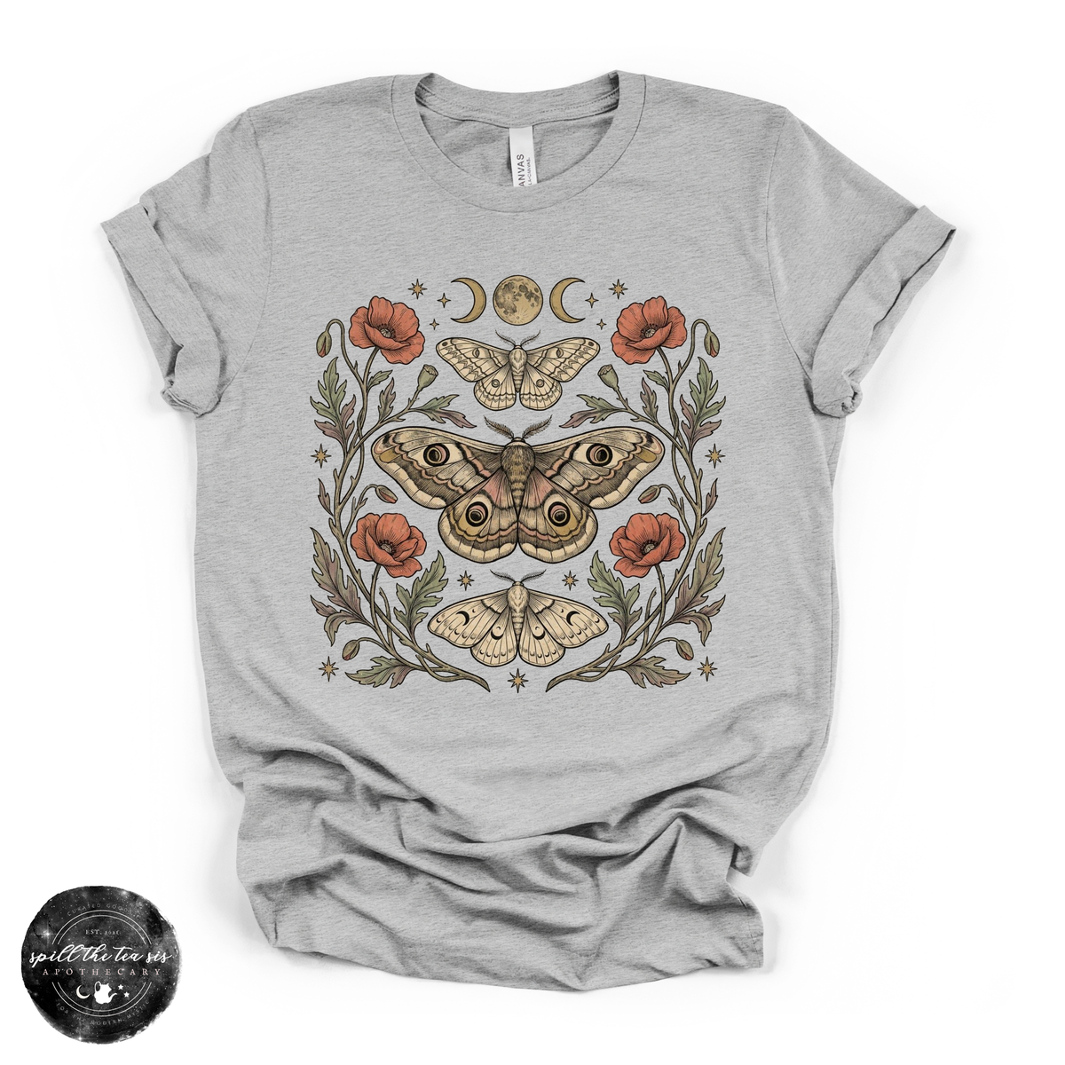 Midnight Garden Moth Tee | Celestial Botanical Moth Graphic T-Shirt | | Wiccan Center
