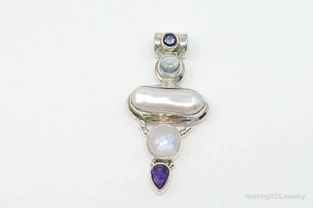 Large SJ Amethyst Blue Topaz Moonstone Iolite Sterling Silver Pendant | Jewelry > Necklaces > Pendants | Wiccan Center