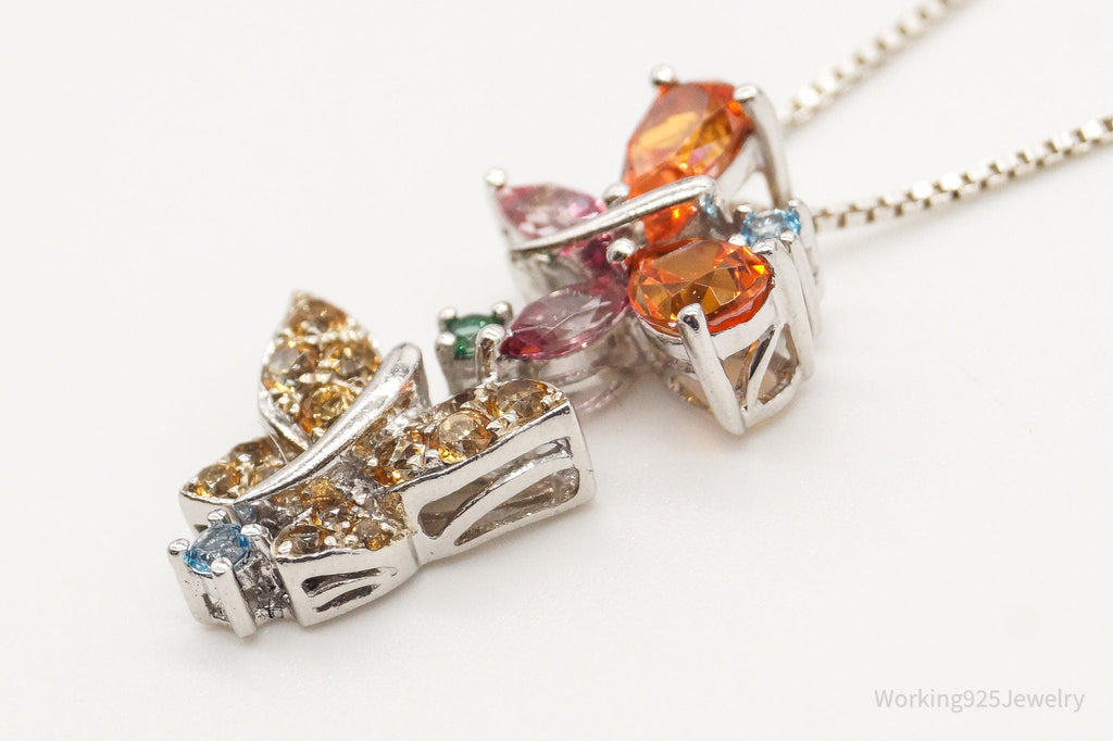 Vintage Multiple Gemstone Butterflies Sterling Silver Necklace | Jewelry > Necklaces > Pendants | Wiccan Center