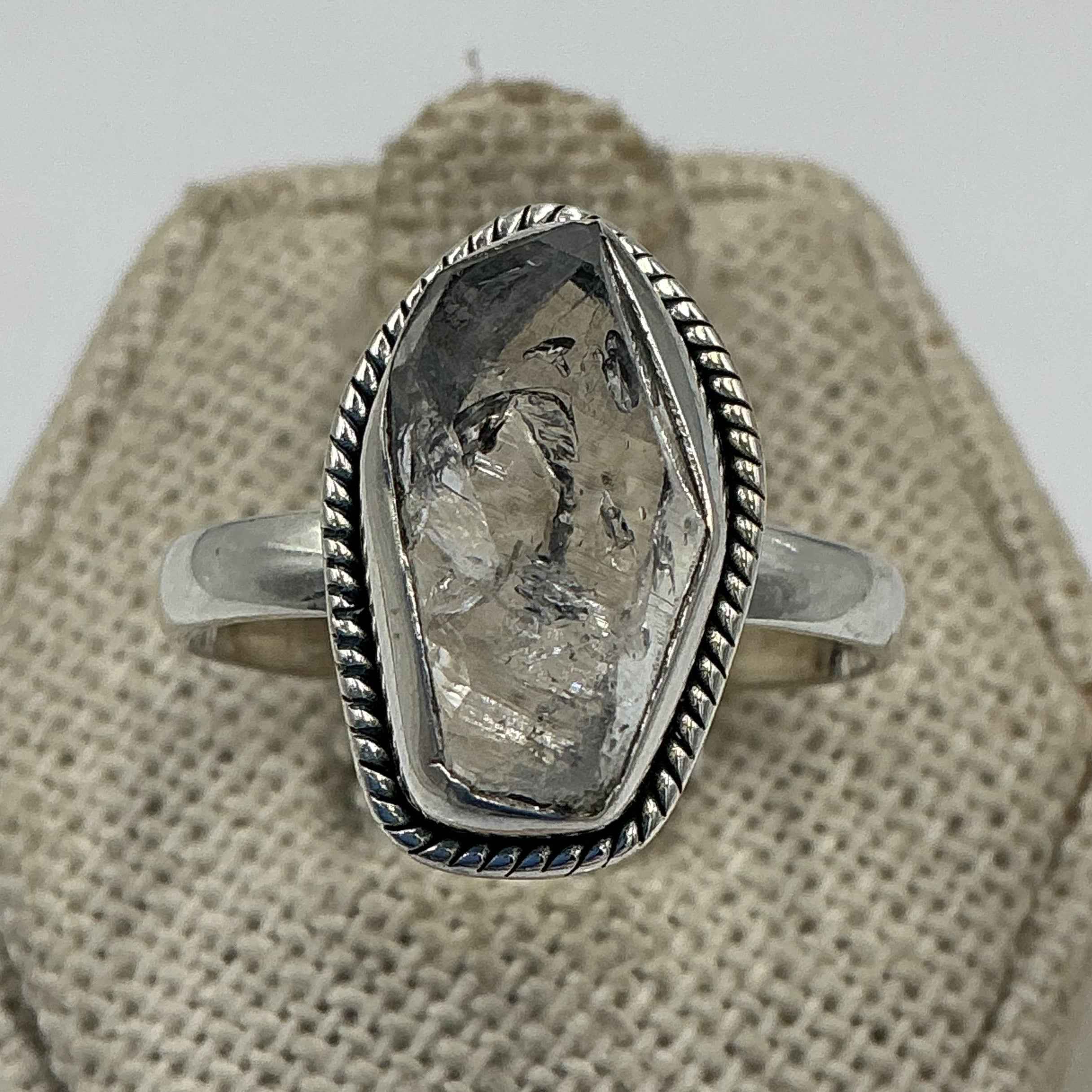 Sterling Silver Bezeled Herkimer Diamond Ring - Size 9 - Clarity, Intuition & Alignment | Rings | Wiccan Center
