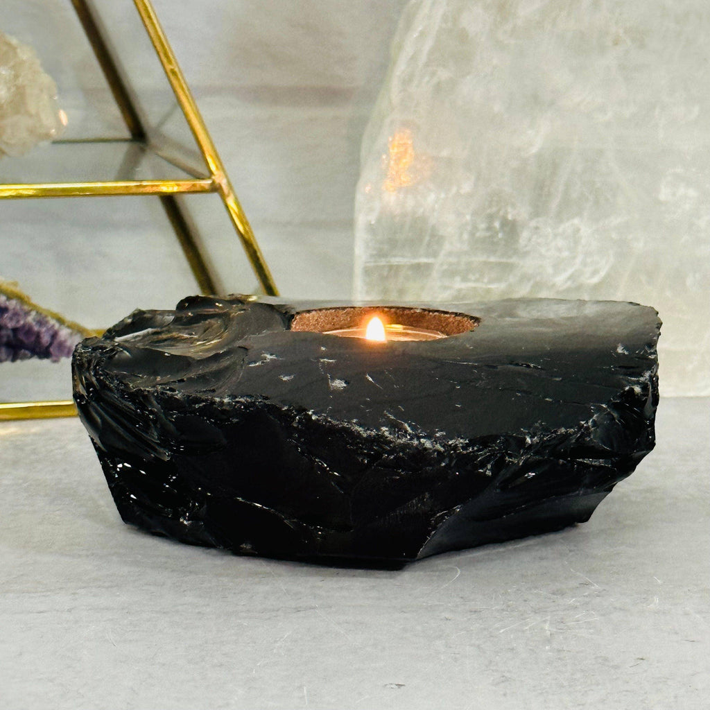 Crystal Obsidian Votive Tea Light Candle Holder