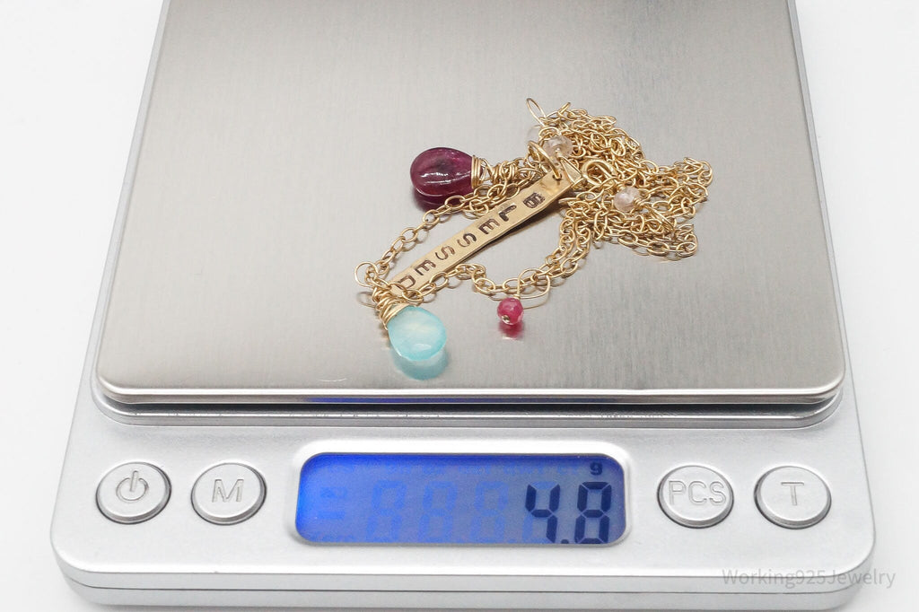 Vintage 14K Gold Filled "BLESSED" Chalcedony Rhodolite Rose Quartz Necklace 24" | Jewelry > Necklaces > Pendants | Wiccan Center