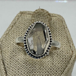 Sterling Silver Bezeled Herkimer Diamond Ring - Size 9 - Clarity, Intuition & Alignment | Rings | Wiccan Center