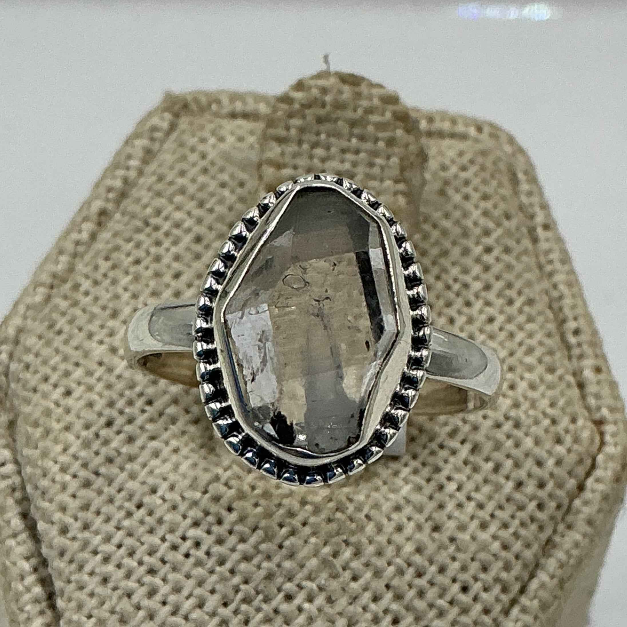 Sterling Silver Bezeled Herkimer Diamond Ring - Size 9 - Clarity, Intuition & Alignment | Rings | Wiccan Center