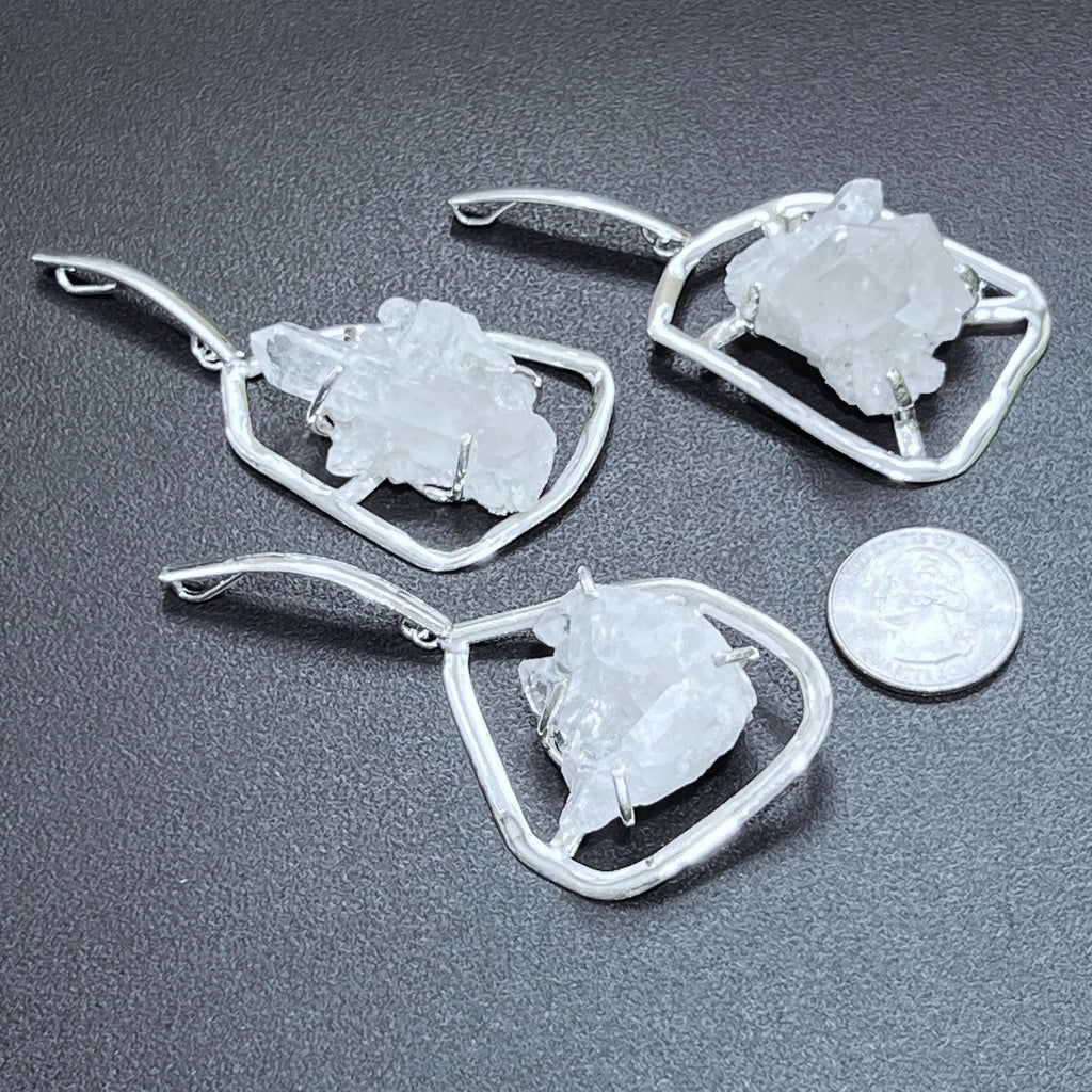 Quartz Crystal Cluster Pendant (Silver Plated) Statement Piece | Craft Supplies & Tools > Beads, Gems & Cabochons > Charms & Pendants > Pendants | Wiccan Center