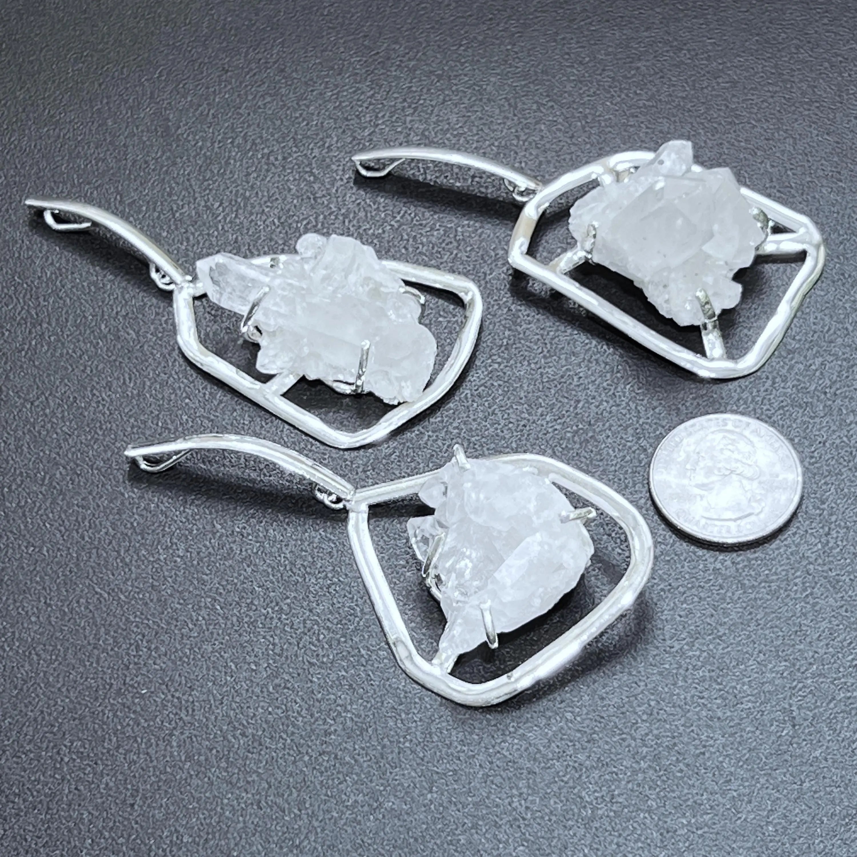 Quartz Crystal Cluster Pendant (Silver Plated) Statement Piece | Craft Supplies & Tools > Beads, Gems & Cabochons > Charms & Pendants > Pendants | Wiccan Center