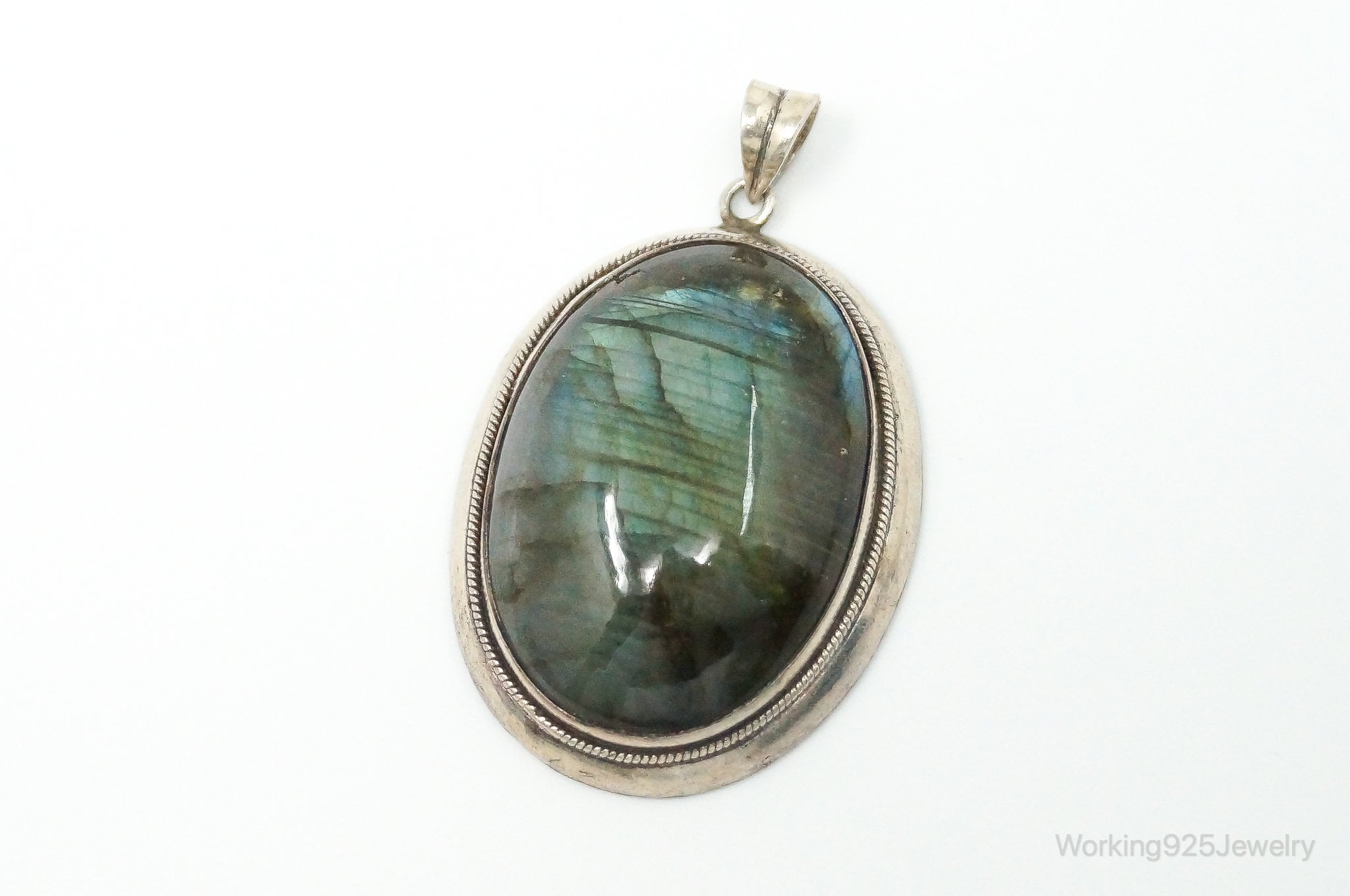 Vintage Large Labradorite Sterling Silver Necklace Pendant | Jewelry > Necklaces > Pendants | Wiccan Center