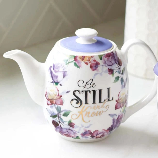 Purple "Be Still" Ceramic Teapot | Gifts | Wiccan Center