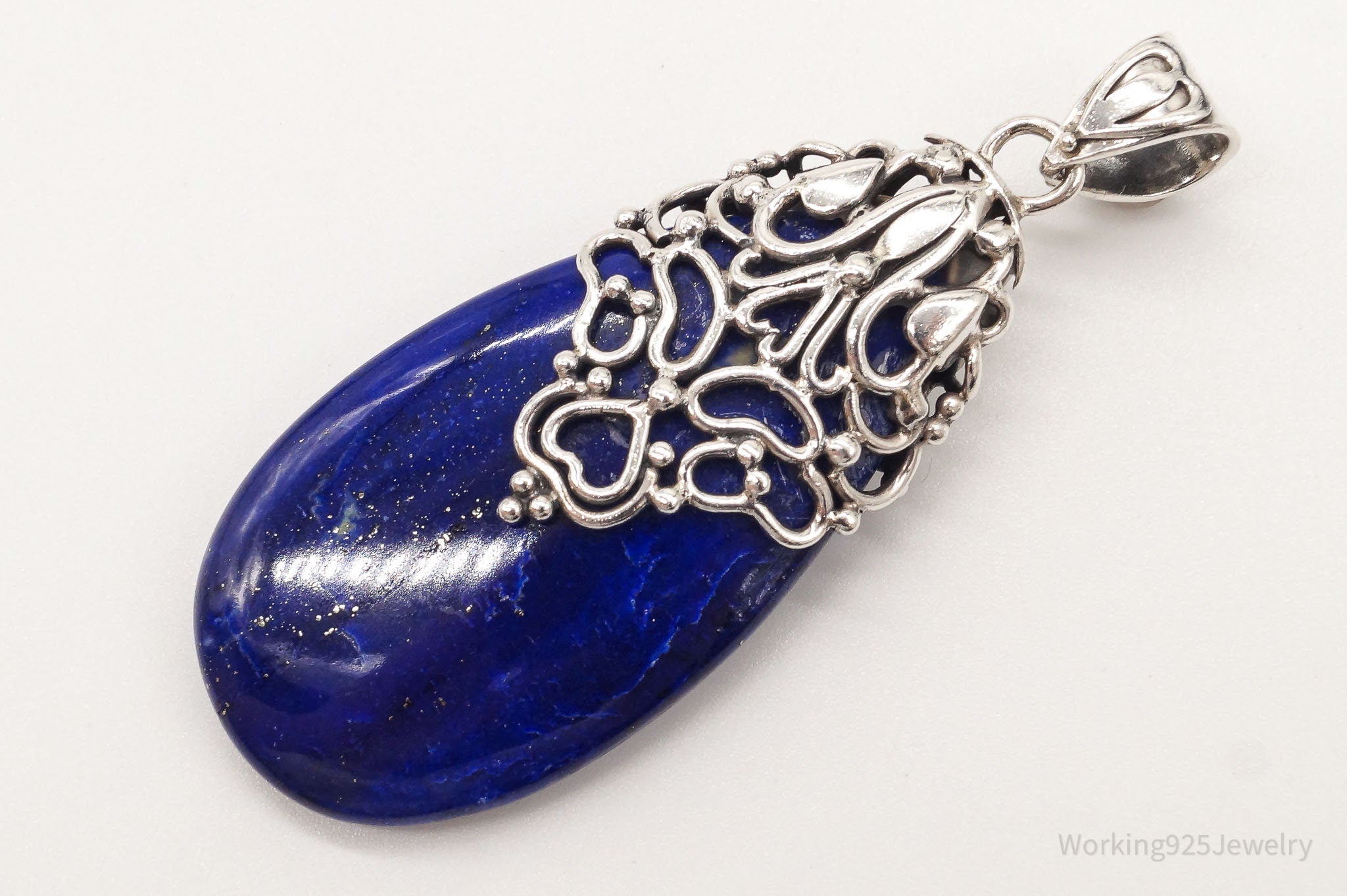 Large India Designer Doug Paulus Lapis Lazuli Ornate Sterling Silver Pendant | Jewelry > Necklaces > Pendants | Wiccan Center