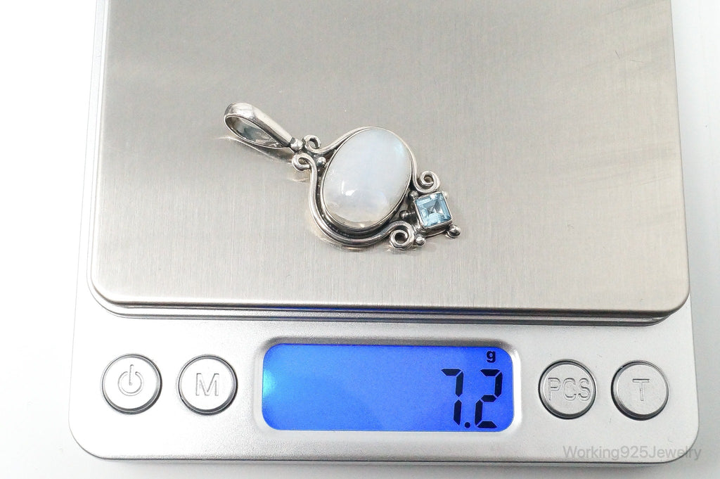 Vintage Blue Topaz Large Moonstone Sterling Necklace Pendant | Jewelry > Necklaces > Pendants | Wiccan Center