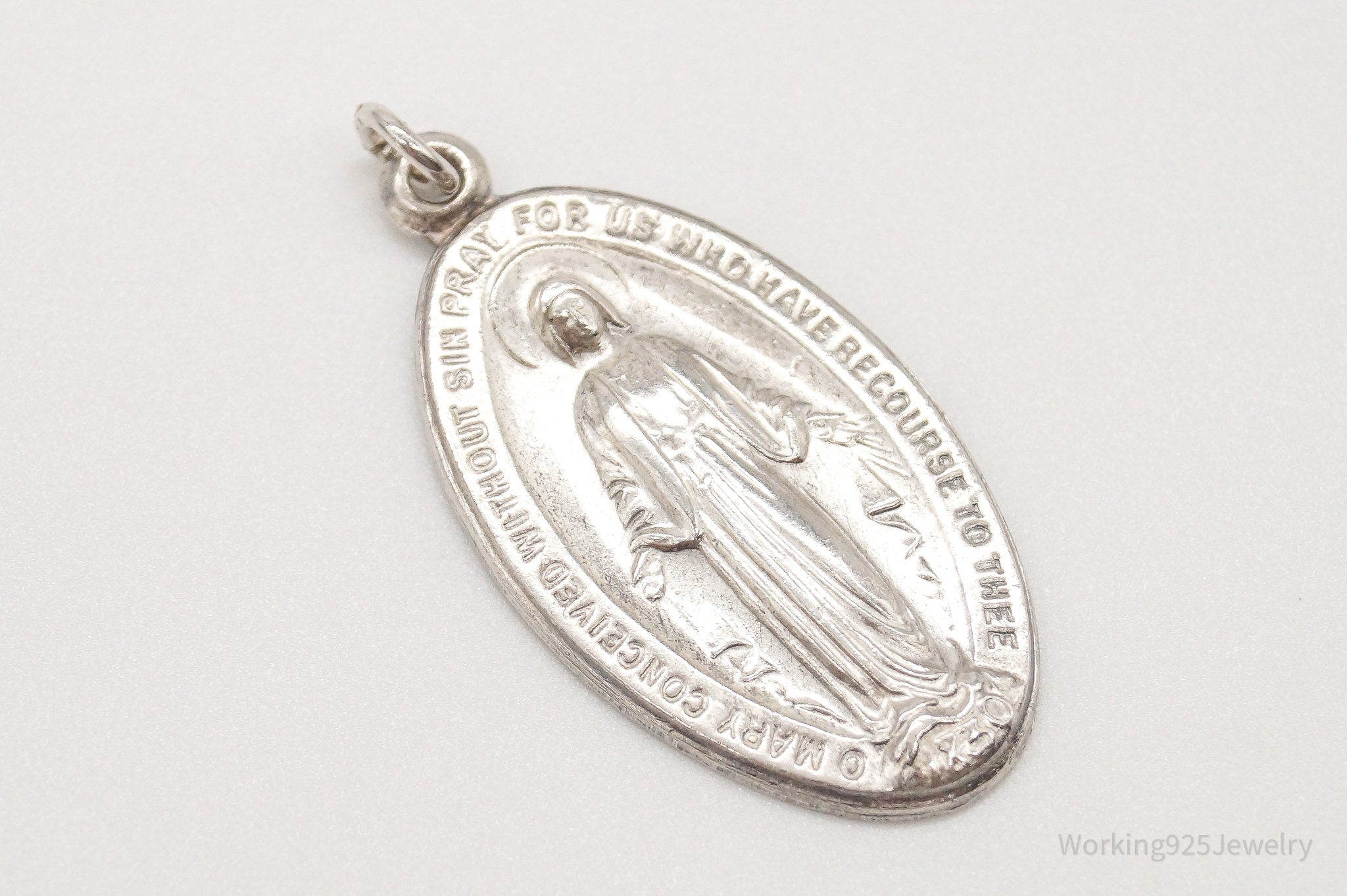 Antique Mary Pray For Us Sterling Silver Pendant | Jewelry > Necklaces > Pendants | Wiccan Center