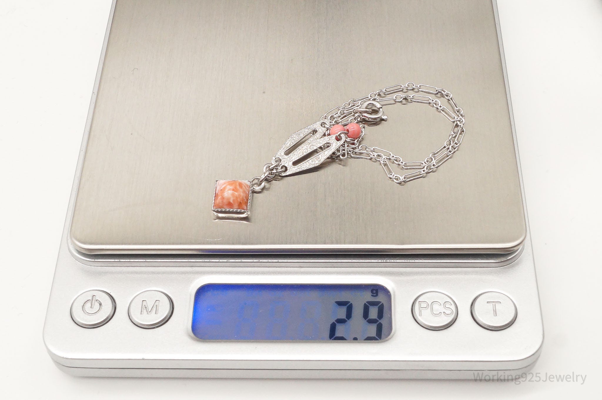 Antique Pink Stone Sterling Silver Necklace | Jewelry > Necklaces > Pendants | Wiccan Center