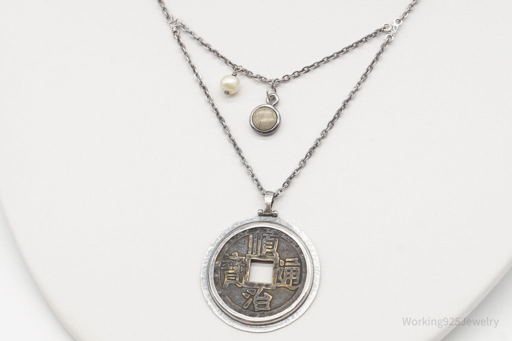 Designer Silpada Brass Chinese Coin Replica Sterling Silver Retired Necklace | Jewelry > Necklaces > Pendants | Wiccan Center