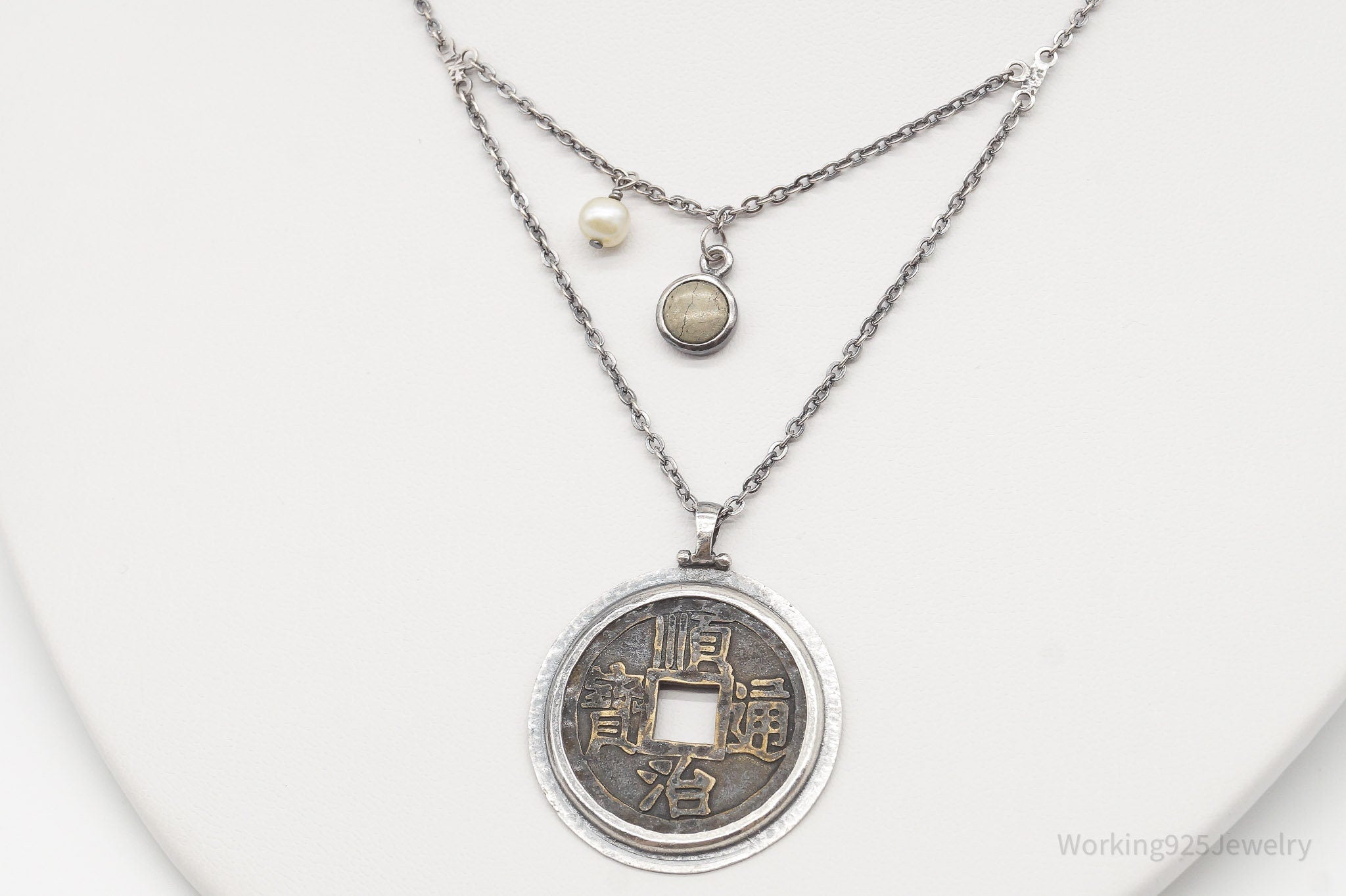 Designer Silpada Brass Chinese Coin Replica Sterling Silver Retired Necklace | Jewelry > Necklaces > Pendants | Wiccan Center