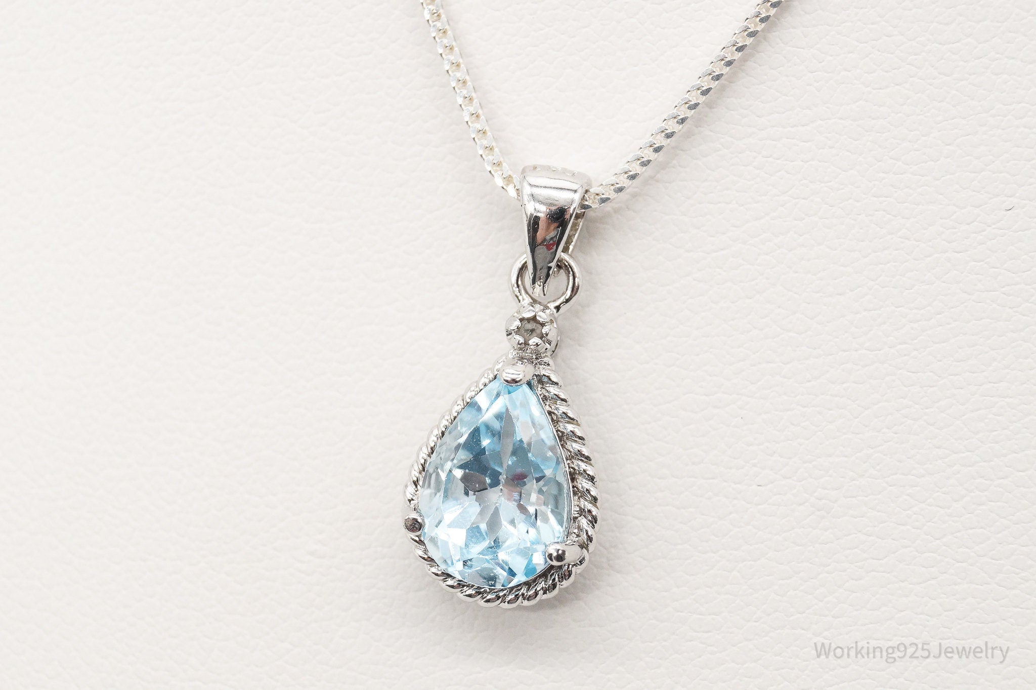 Vintage Designer DBJ Blue Topaz Diamond Sterling Silver Adjustable Necklace | Jewelry > Necklaces > Pendants | Wiccan Center