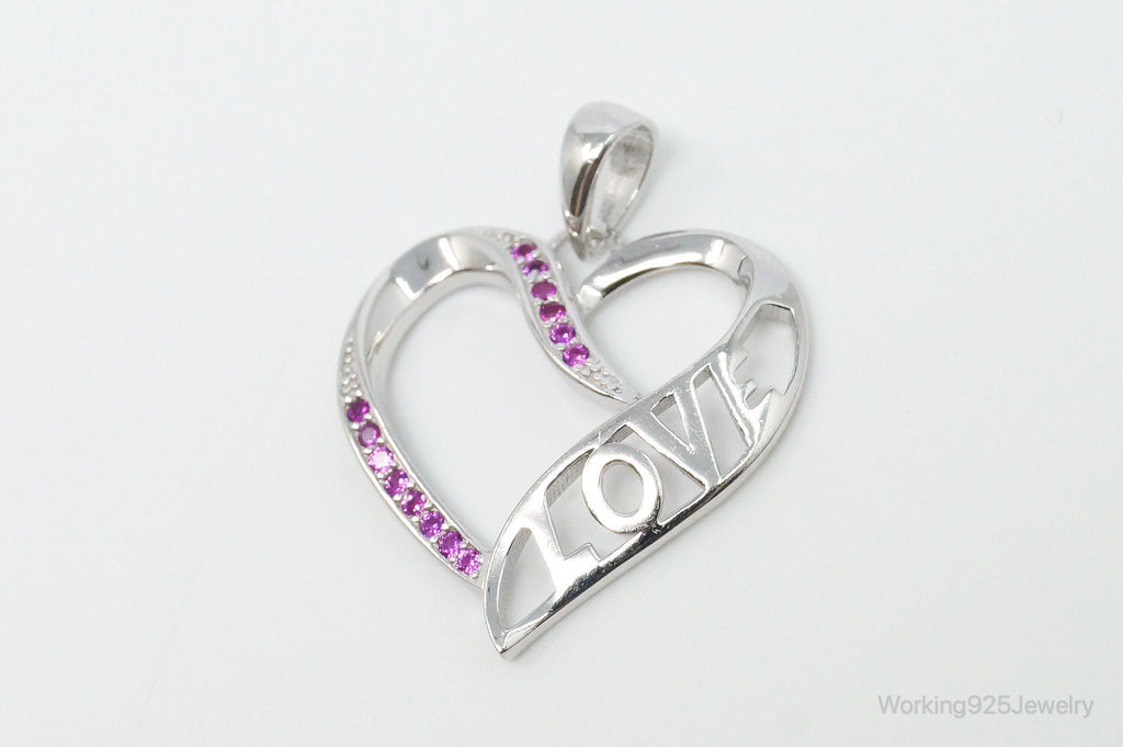 Vintage Open Heart Pink Cubic Zirconia Sterling Silver Necklace Pendant | Jewelry > Necklaces > Pendants | Wiccan Center