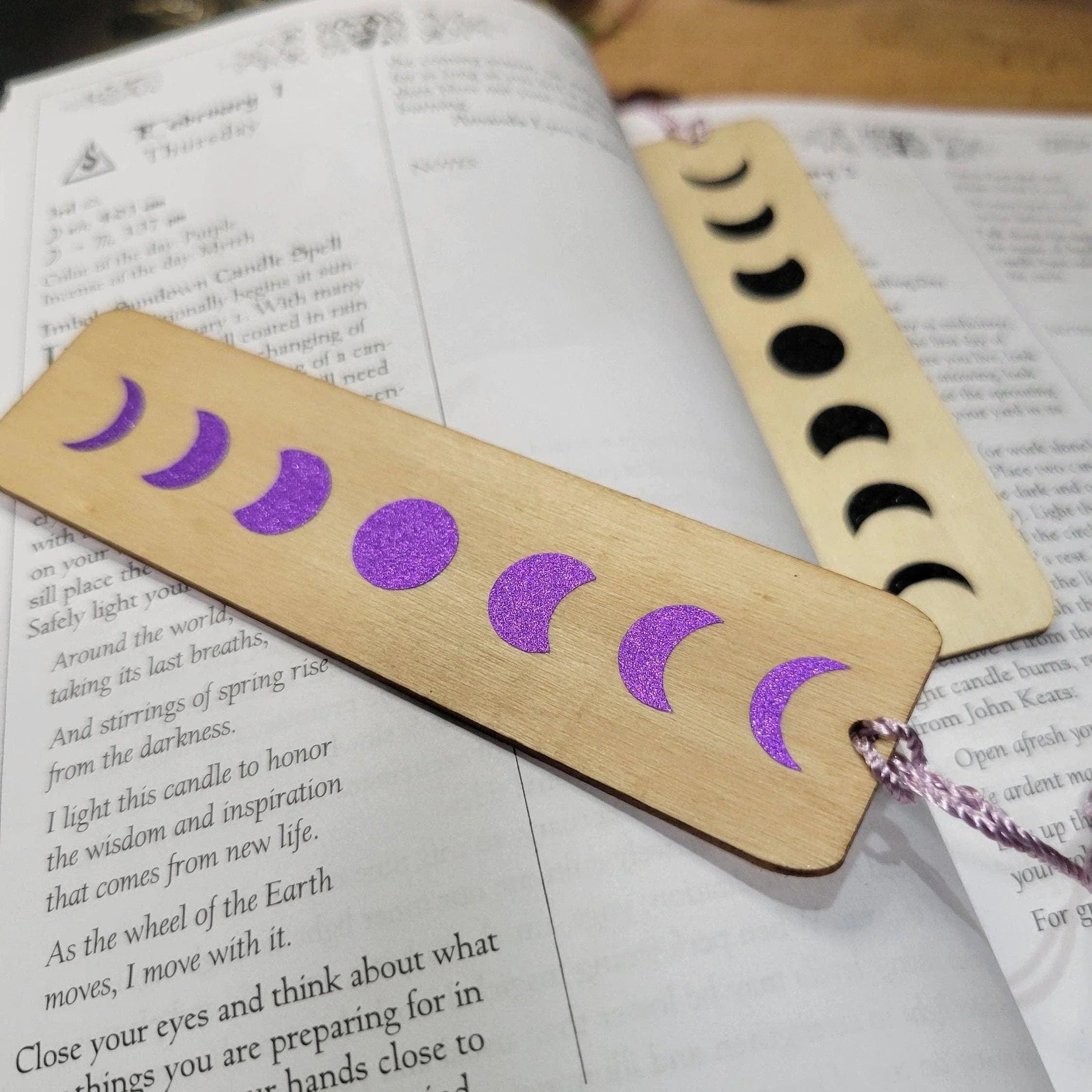 Moon Phases Wood Bookmark