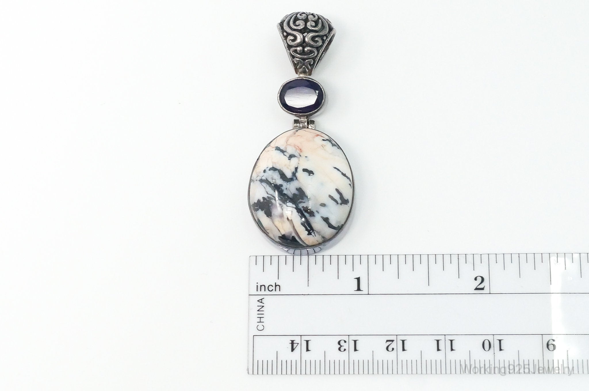 Vintage Large Zebra Jasper Amethyst Sterling Silver Necklace Pendant | Jewelry > Necklaces > Pendants | Wiccan Center