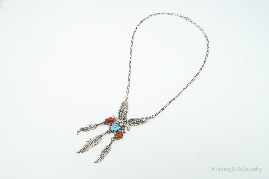 VTG Native American Richard Begay Turquoise Coral Sterling Silver Necklace | Jewelry > Necklaces > Pendants | Wiccan Center