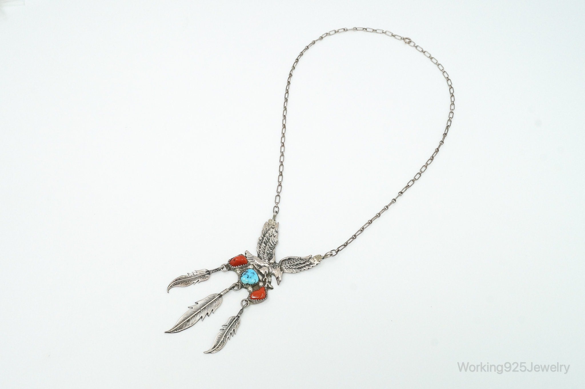 VTG Native American Richard Begay Turquoise Coral Sterling Silver Necklace | Jewelry > Necklaces > Pendants | Wiccan Center