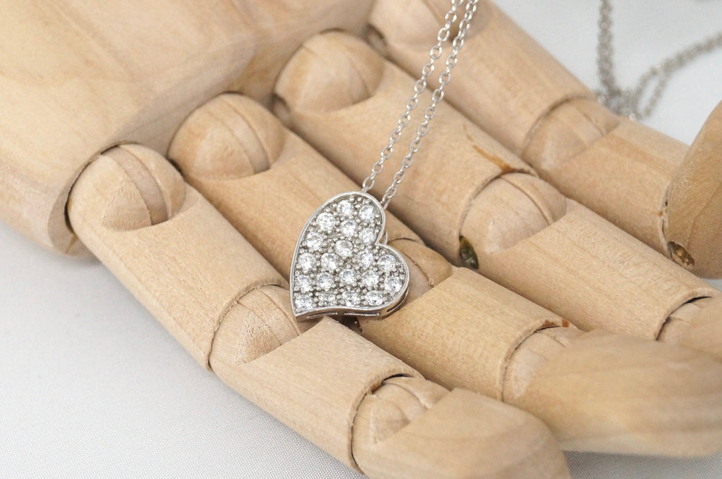 Vintage Simulated Diamond Accented Sweetheart Heart Sterling Silver Necklace 18" | Jewelry > Necklaces > Pendants | Wiccan Center