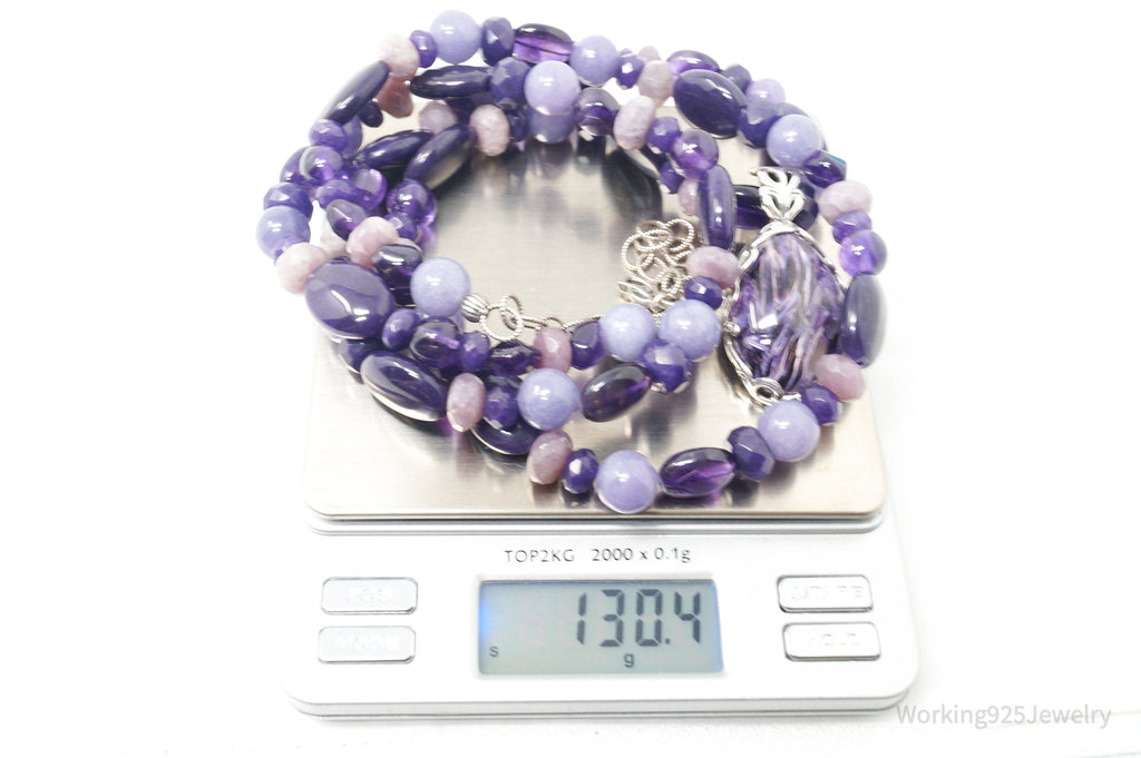Vintage Carolyn Pollack Relios Charoite Bead Western Sterling Silver Necklace | Jewelry > Necklaces > Pendants | Wiccan Center
