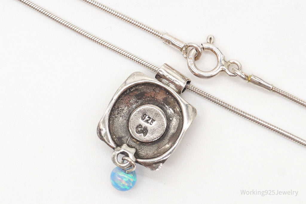 Vintage Flower Blue Fire Opal Hammered Style Sterling Silver Necklace | Jewelry > Necklaces | Wiccan Center