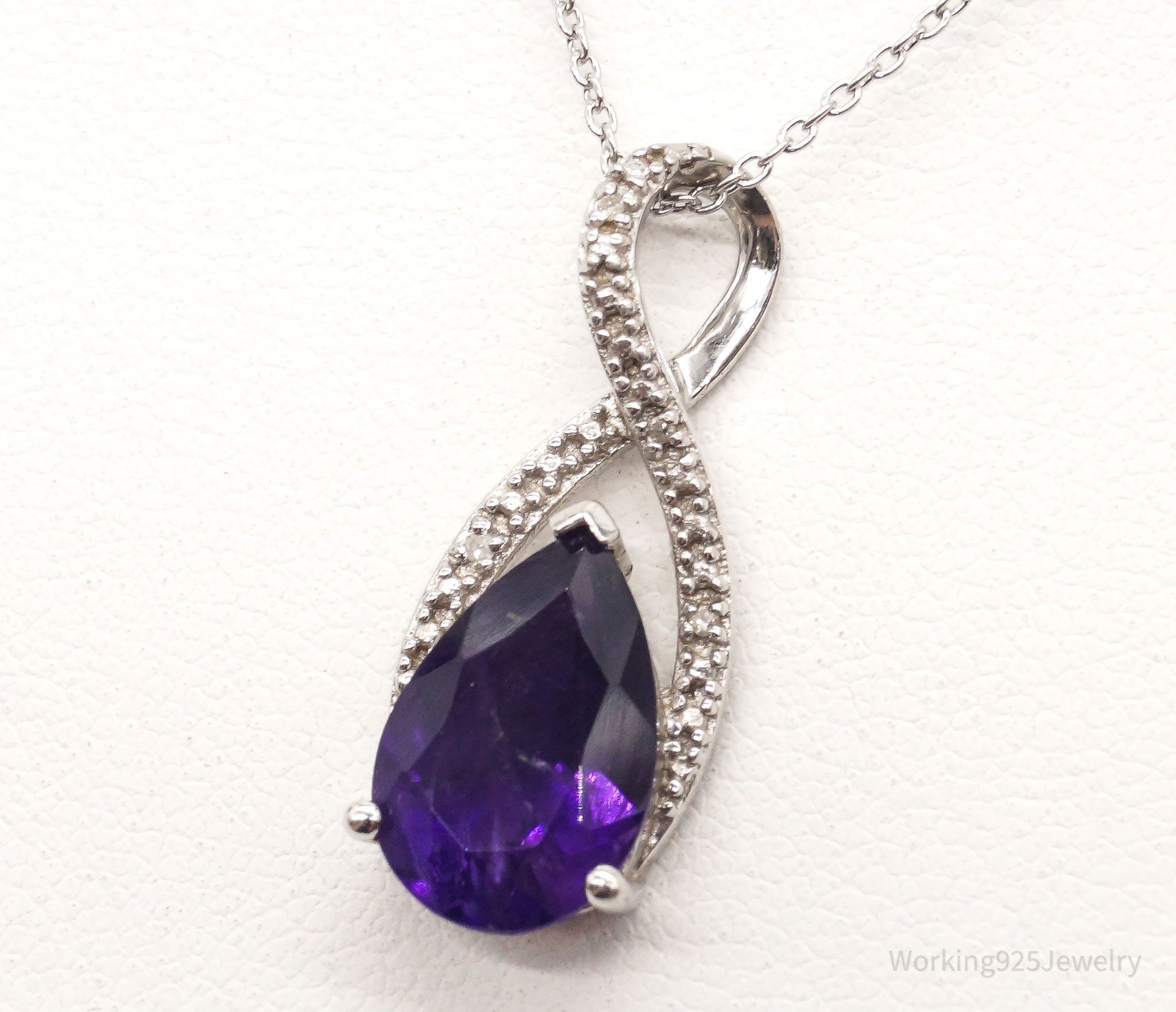 Vintage Designer Amethyst 4 Diamond Sterling Silver Necklace | Jewelry > Necklaces > Pendants | Wiccan Center