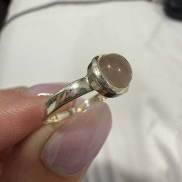 Rose Quartz Round Bezel Ring – Sterling Silver – Size 5 | Rings | Wiccan Center
