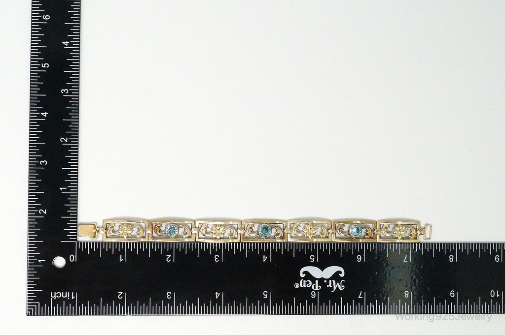 Vintage Designer Symmetalic 14K Gold Blue Topaz Art Deco SterlingSilver Bracelet | Jewelry > Bracelets | Wiccan Center