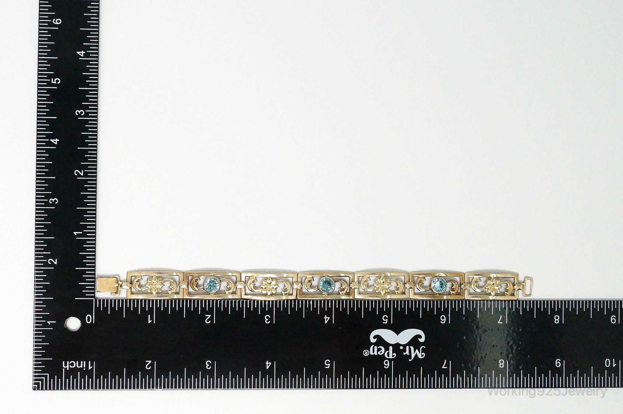 Vintage Designer Symmetalic 14K Gold Blue Topaz Art Deco SterlingSilver Bracelet | Jewelry > Bracelets | Wiccan Center