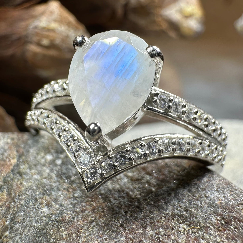 Chevron Moonstone Ring in Sterling Silver | Ring | Wiccan Center