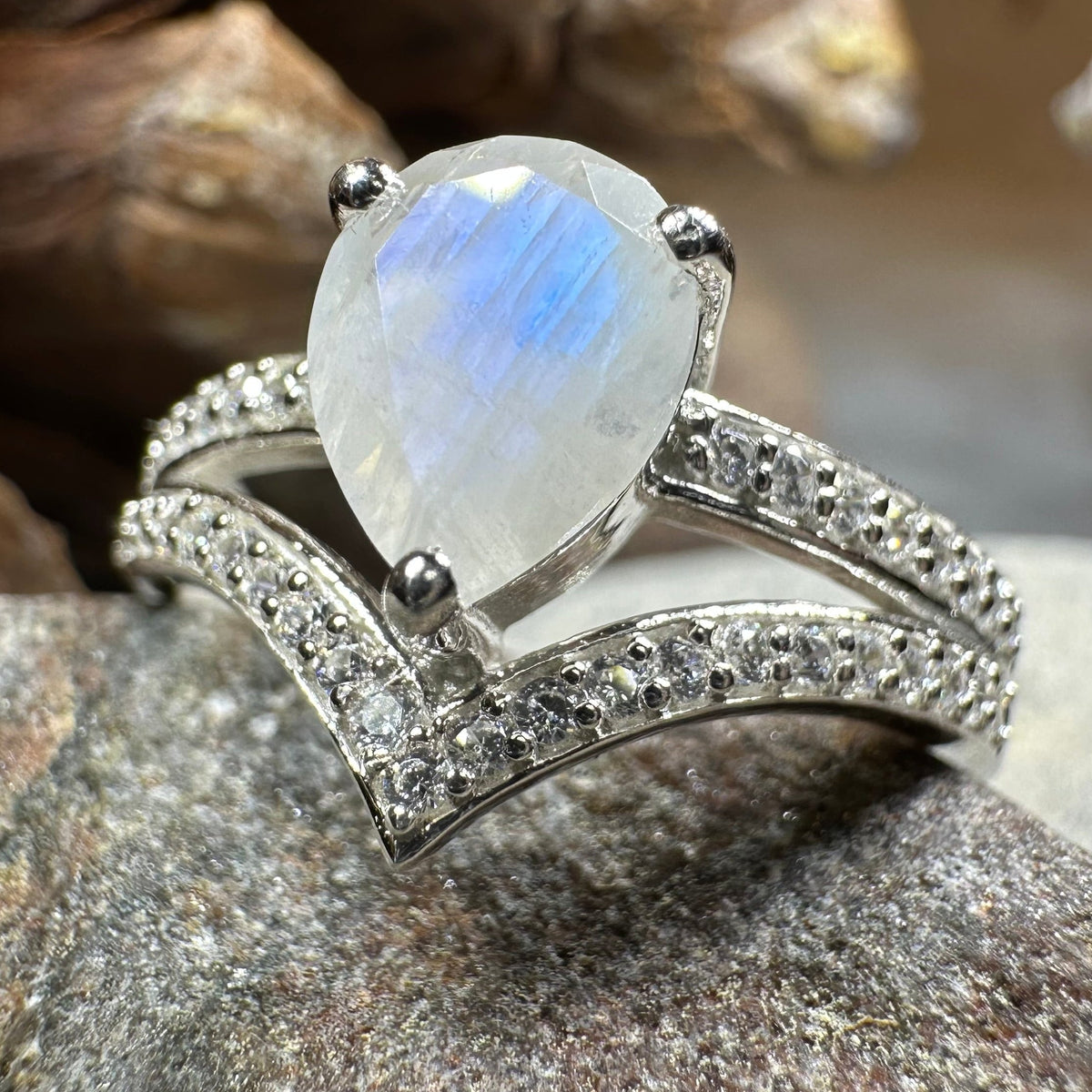 Chevron Moonstone Ring in Sterling Silver | Ring | Wiccan Center