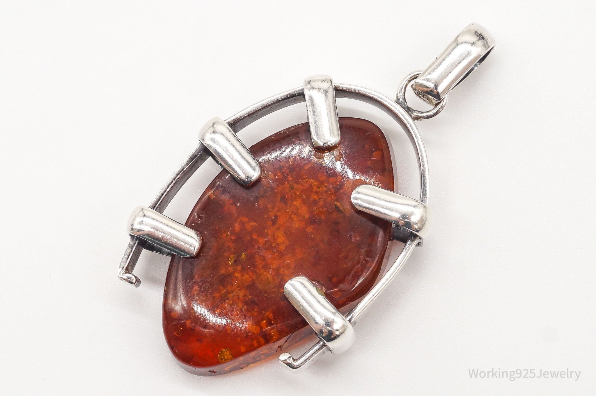 Large Vintage Amber Modernist Silver Necklace Pendant | Jewelry > Necklaces > Pendants | Wiccan Center