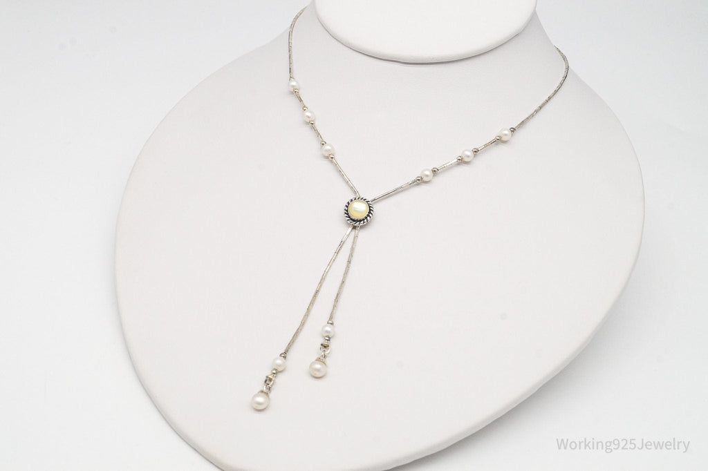 Vintage QT Inc Mother Of Pearl & Pearl Sterling Silver Chain Necklace 16" | Jewelry > Necklaces | Wiccan Center