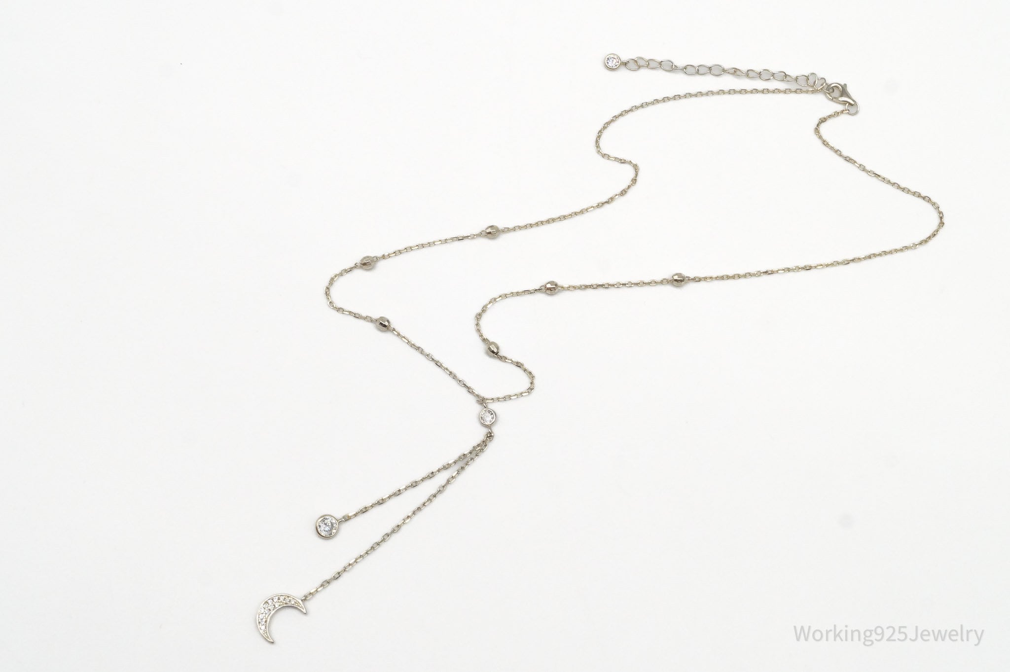 Vintage Cubic Zirconia Moon Charm Sterling Silver Necklace | Jewelry > Necklaces | Wiccan Center